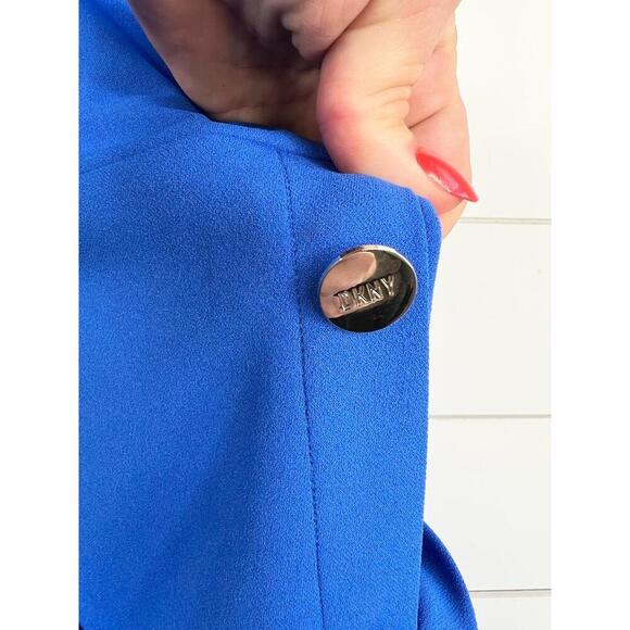 DKNY Blue Waist Belt Button Detail Crew Neck Sleeveless Scuba Crepe Dress Sz 20W - Picture 6 of 15